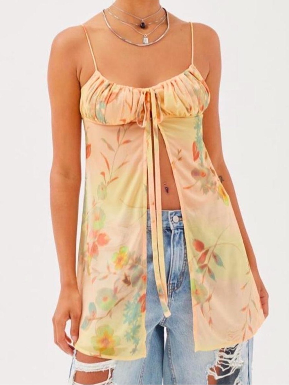 UO summer mesh open front tank top dress butterfly sherbet eurosummer y2k